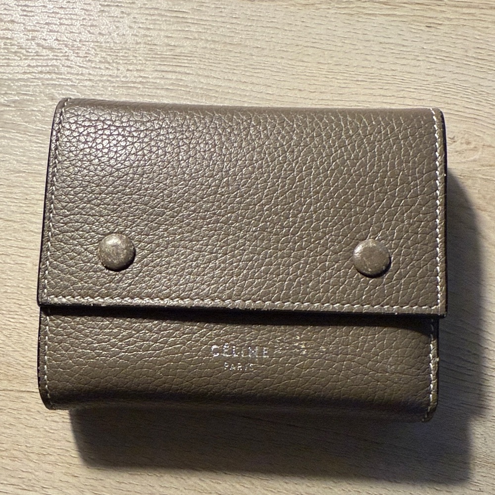 Celine Pebbled Leather Wallet in Taupe/grey